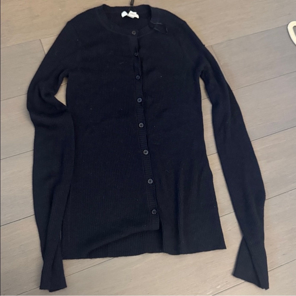 Reiss Wool Silk Blend Ribbed Cardigan Black Button Front Sweater XS NWT